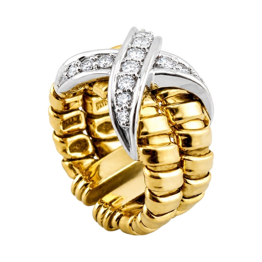 Italian 18K Gold & Diamond Love Ring: Italian 18K Gold & Diamond Love Ring – 0.75ct An exceptional Italian-crafted statement ring, showcasing a bold and sophisticated design that combines rich yellow gold with brilliant diamond-set whit