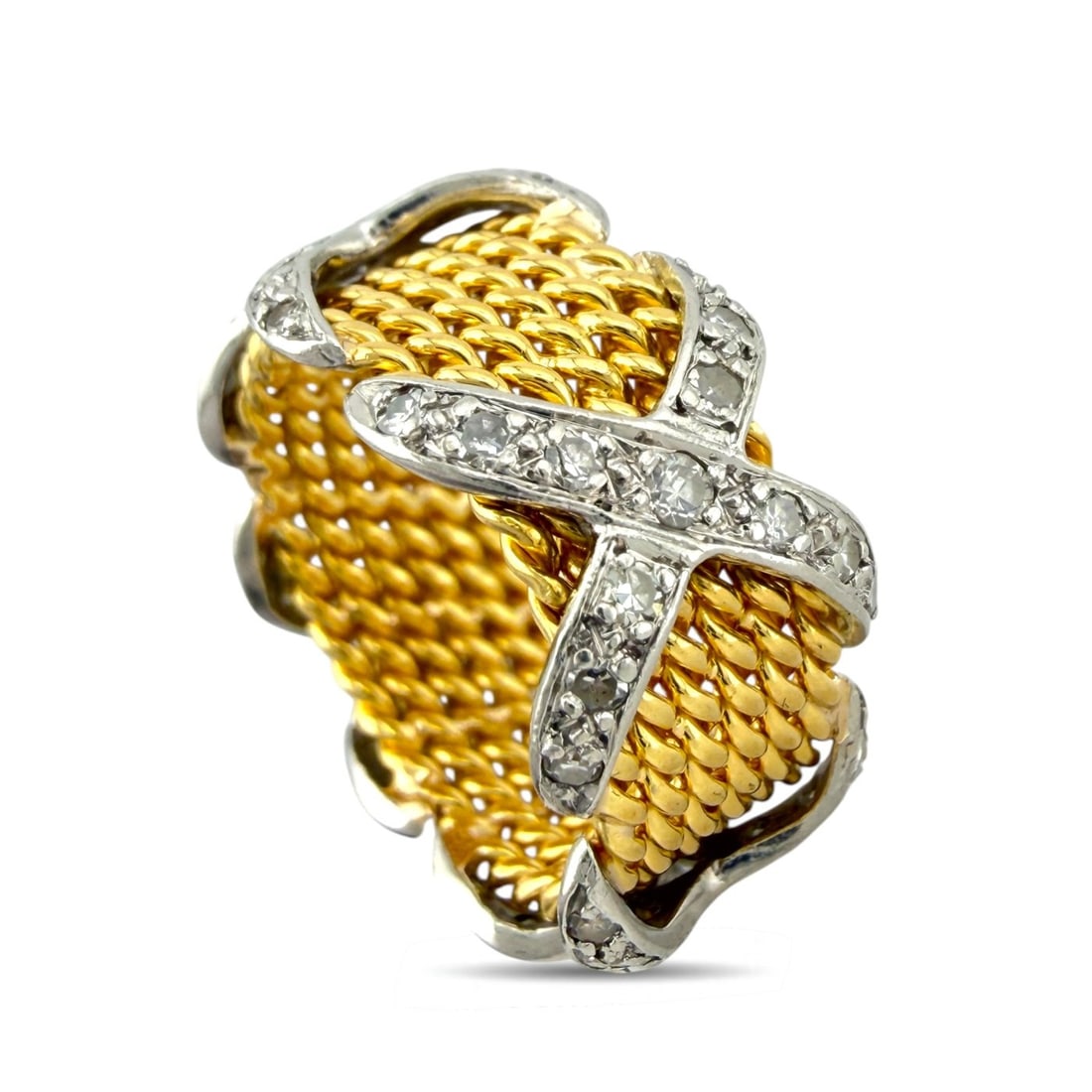 18K Yellow Gold and Platinum 1.68ct Diamond Ring: 18K Yellow Gold and Platinum 1.68ct Diamond Ring This ring is crafted in a combination of 18K yellow gold and platinum, giving the piece a refined two tone construction. The ring is set with multiple