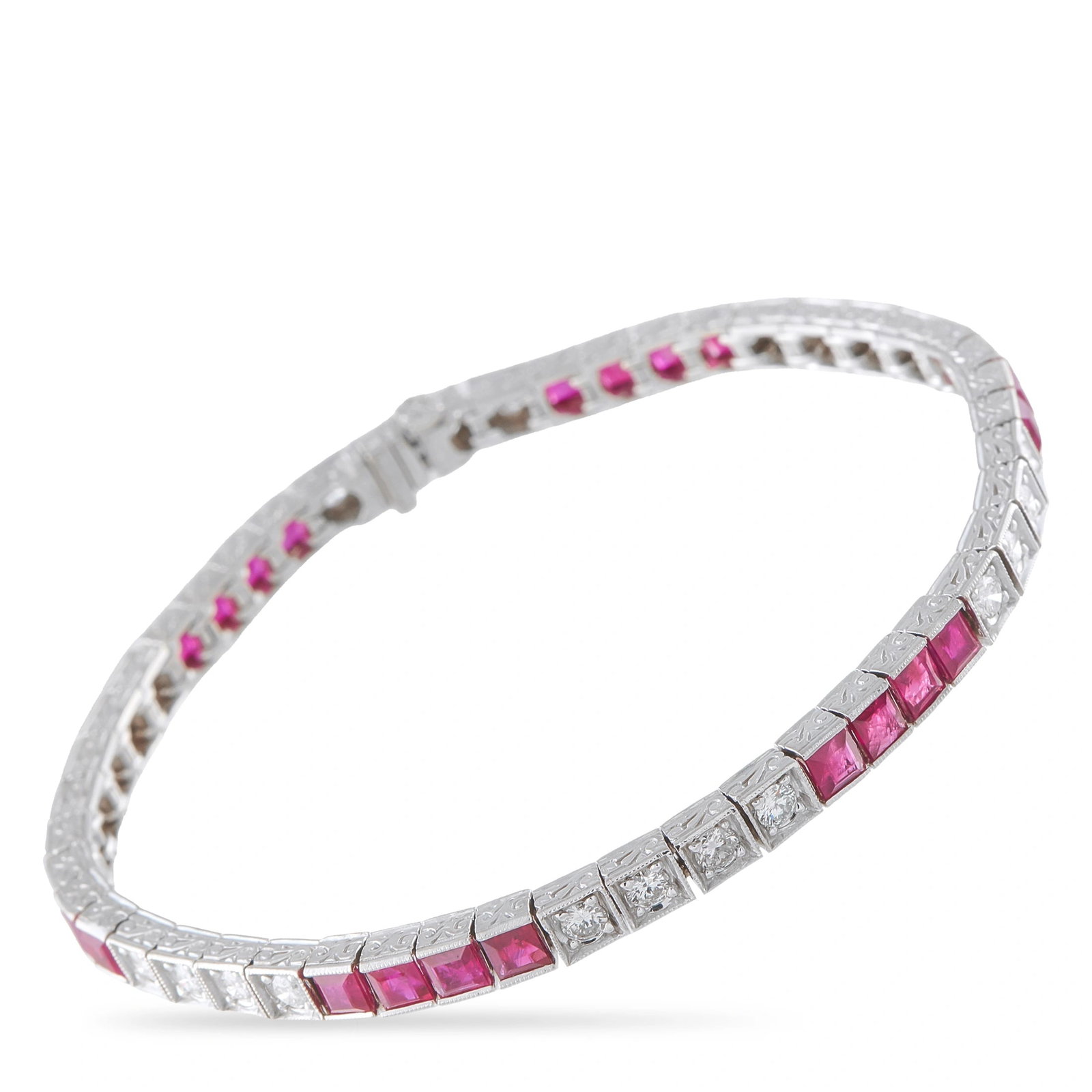 Platinum 1.45ct Diamond and Ruby Tennis Bracelet (1 of 3)