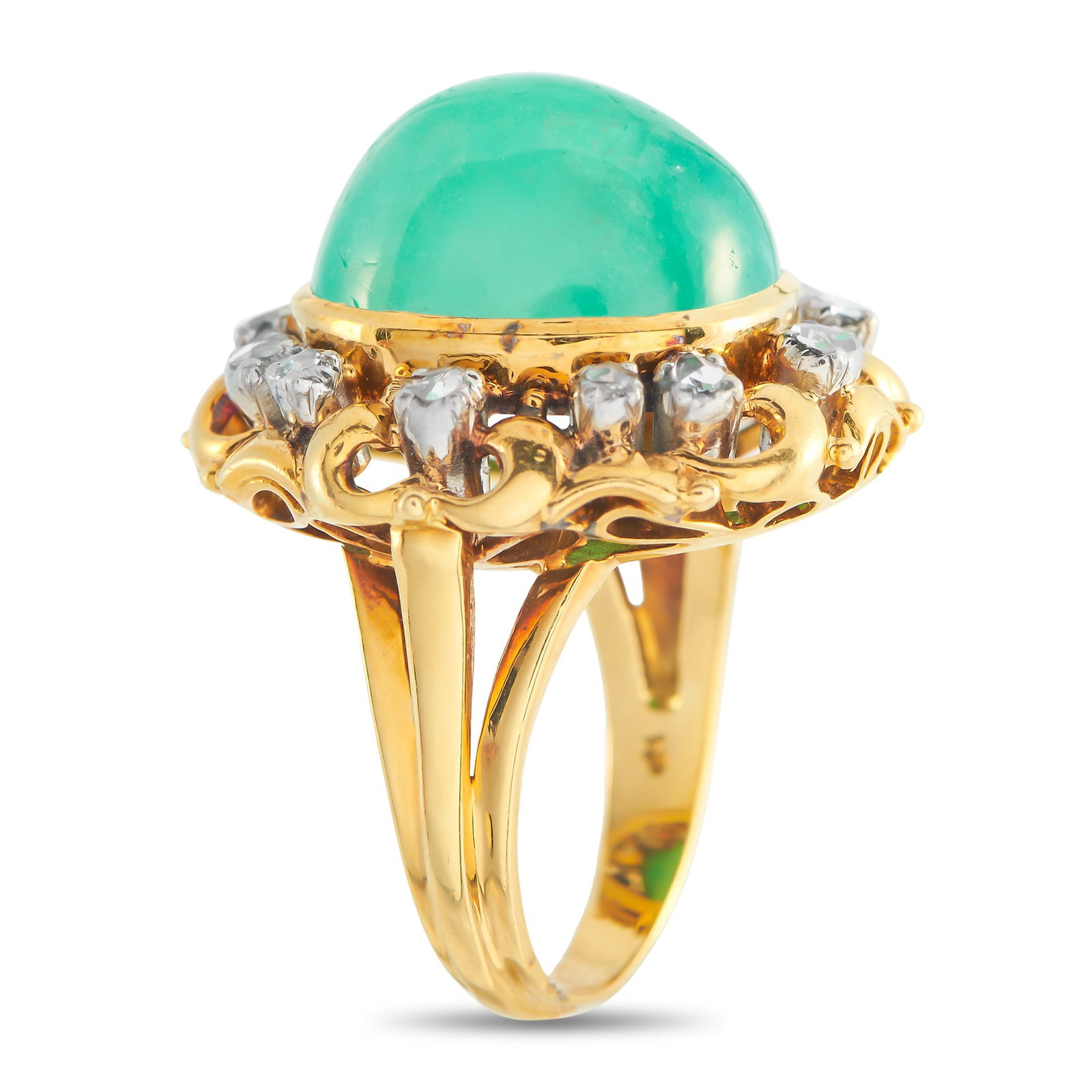 18K Yellow Gold 0.50ct Diamond and Emerald Ring - 2