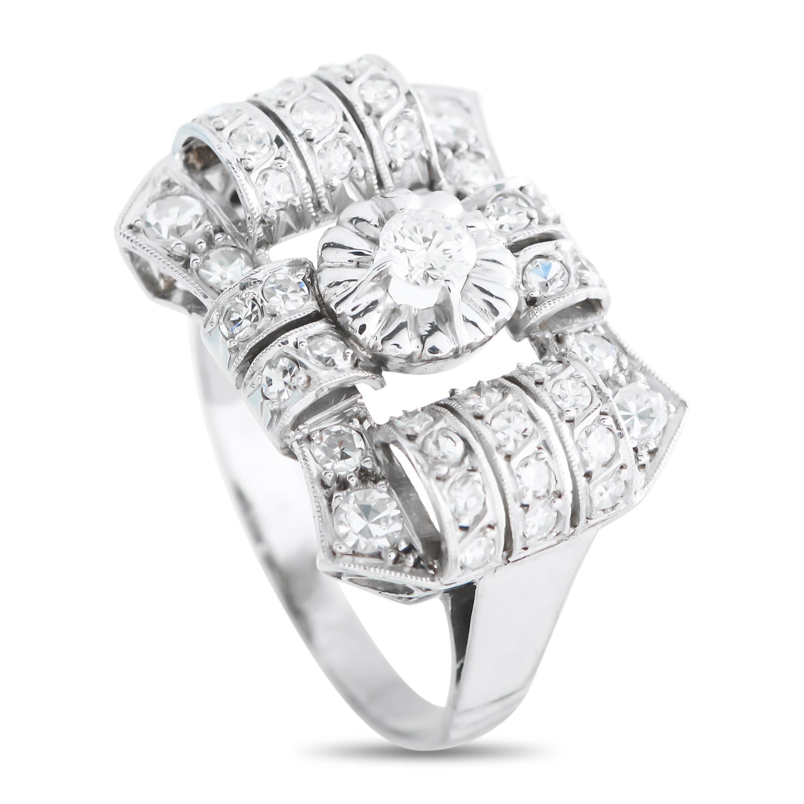 14K White Gold 0.68ct Diamond Ring: This radiant ring will add a touch of timeless luxury to any ensemble. Sparkling Diamonds with a total weight of 0.68 carats allow this piece to effortlessly catch the light. Crafted from 14K White