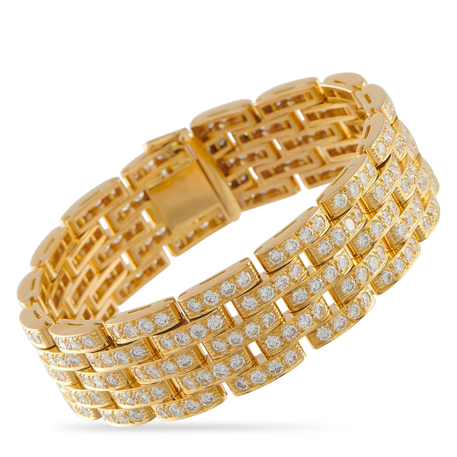 Cartier Maillon Panthère 18K Yellow Gold 10.0ct Diamond Bracelet: Curved links crafted from 18K Yellow Gold come together to create this stunning Cartier Maillon Panthère bracelet. This opulent luxury piece is illuminated by sparkling Diamonds with a total weight o