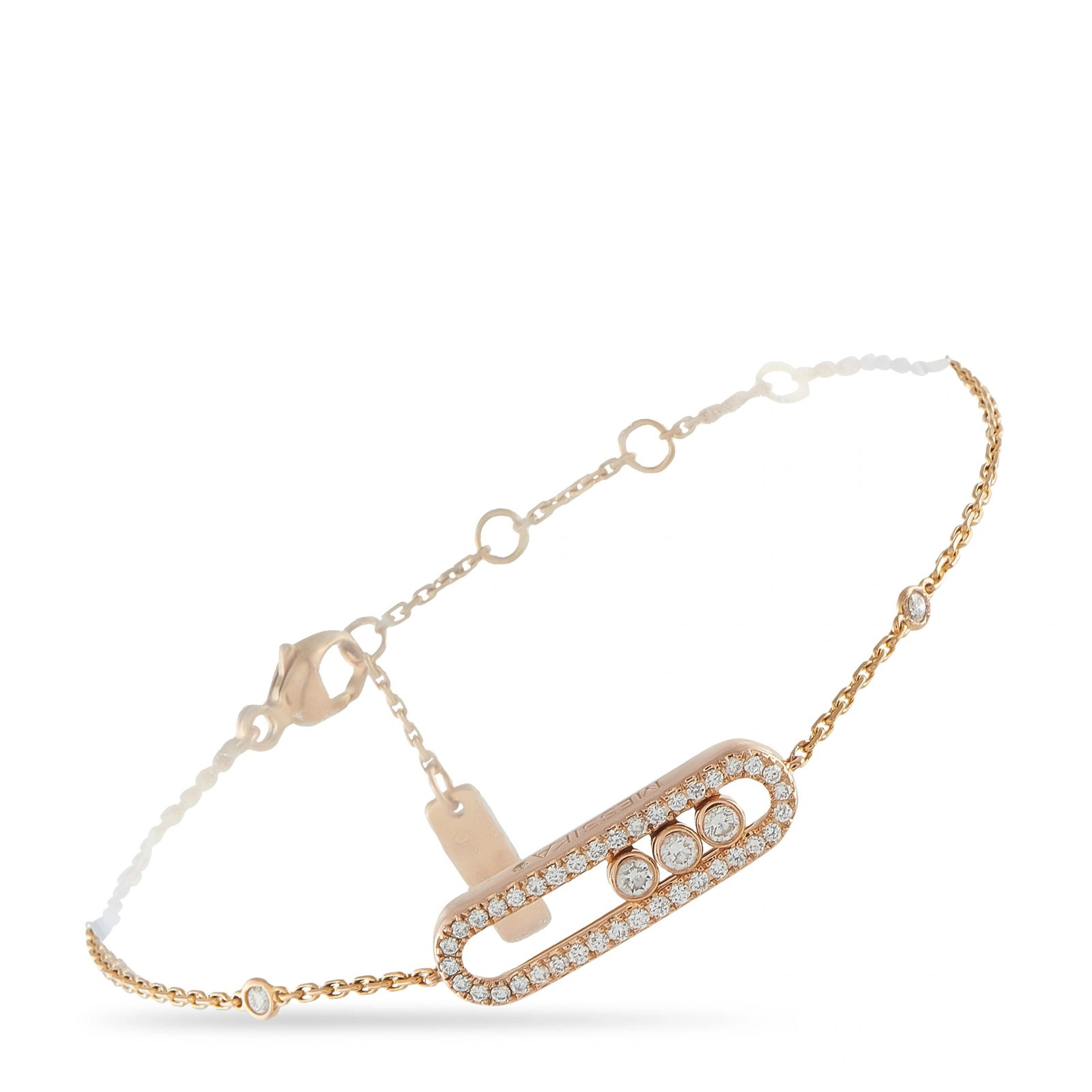 Messika Move 18K Rose Gold 0.30ct Diamond Bracelet: A simple, elegant design makes this Messika Move bracelet ideal for everyday wear. An elongated motif at the center of the delicate chain provides this piece with obvious luxury. Diamonds with a total