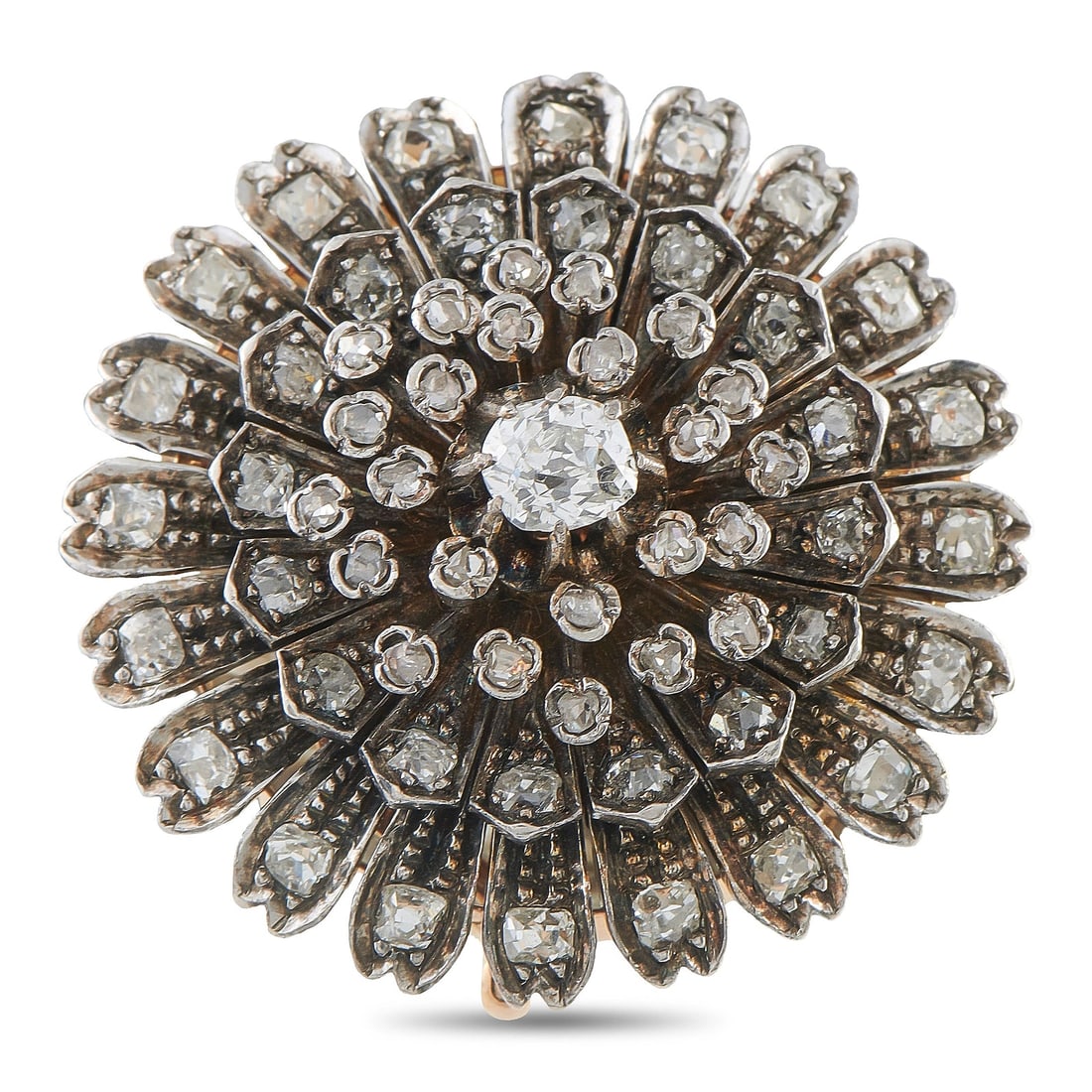 14K Rose Gold and Silver Diamond Starburst Brooch (1 of 3)