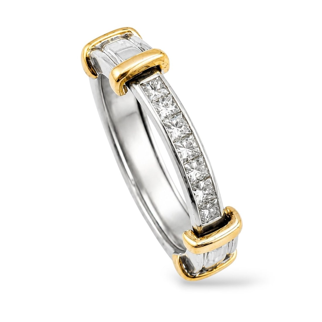 14K White and Yellow Gold and Diamond Band Ring: 14K White and Yellow Gold and Diamond Band Ring Ring opens and can be closed. Please see photos A refined band ring crafted in white gold with yellow gold accents, creating a clean two tone design.