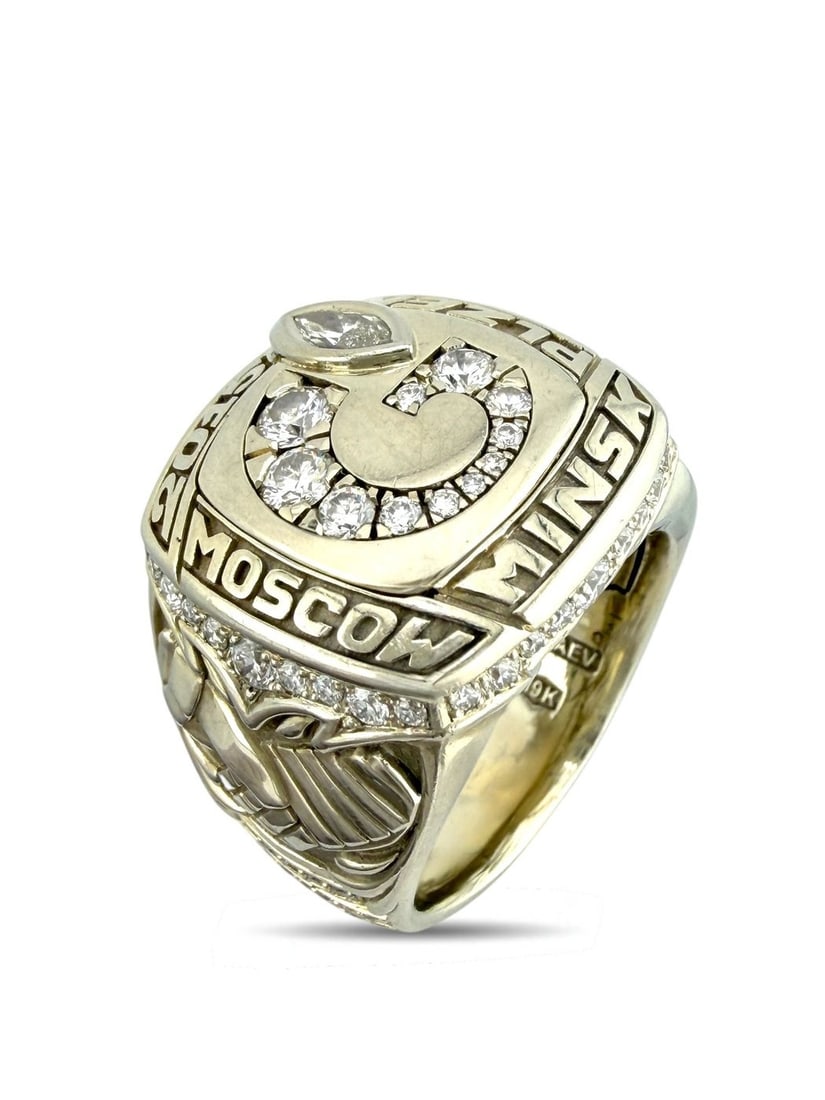 19K White Gold Russian Hockey Championship 1.85ct Diamond Ring Signed Makarov
