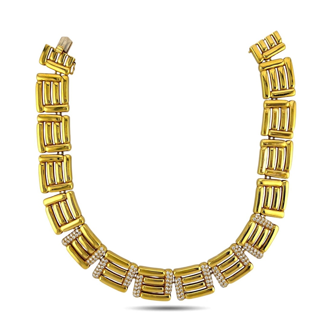 18K Yellow Gold 10.00ct Diamond Square Link Choker Necklace (1 of 7)