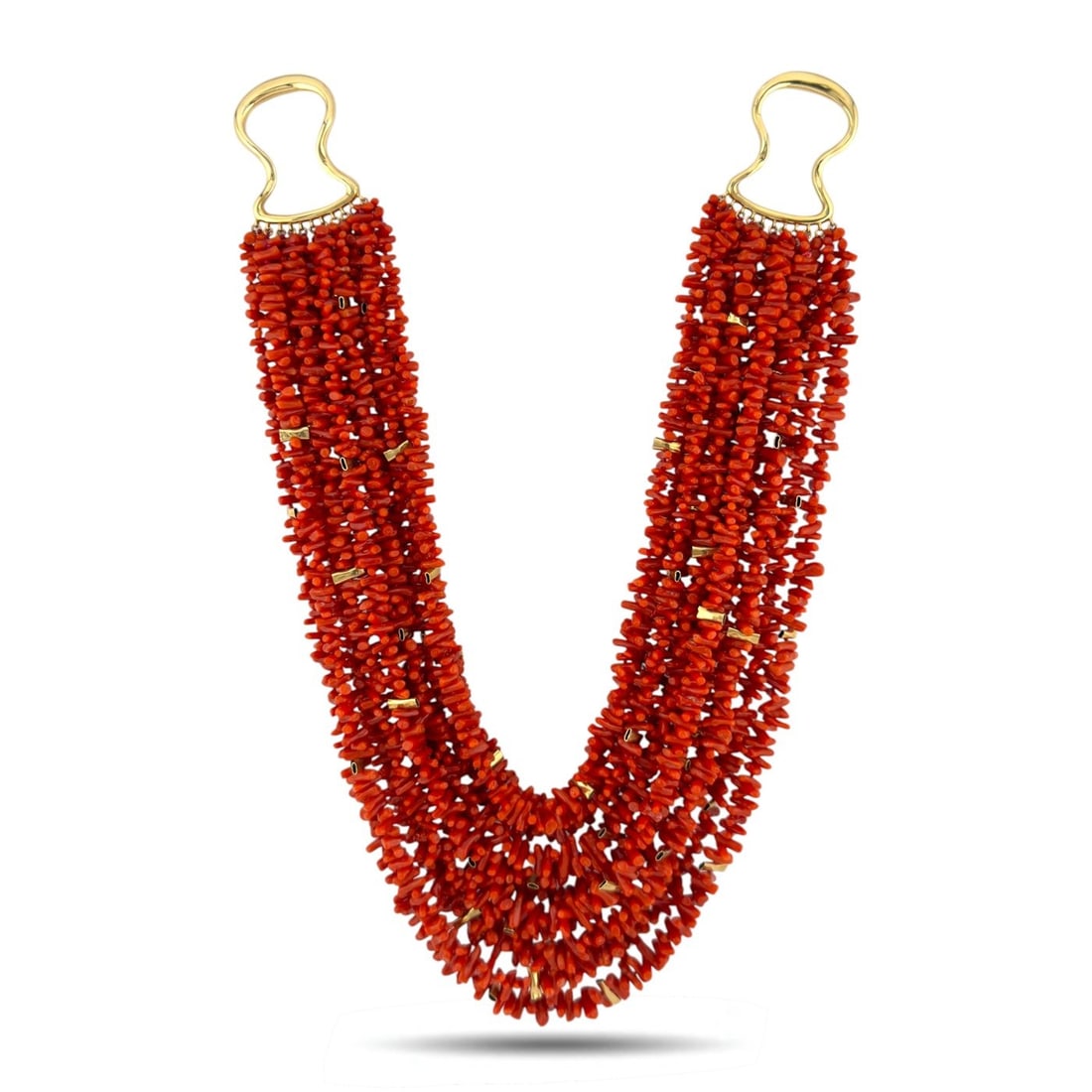 Tambetti 14K Yellow Gold Multi Strand Red Coral Bead Necklace (1 of 6)