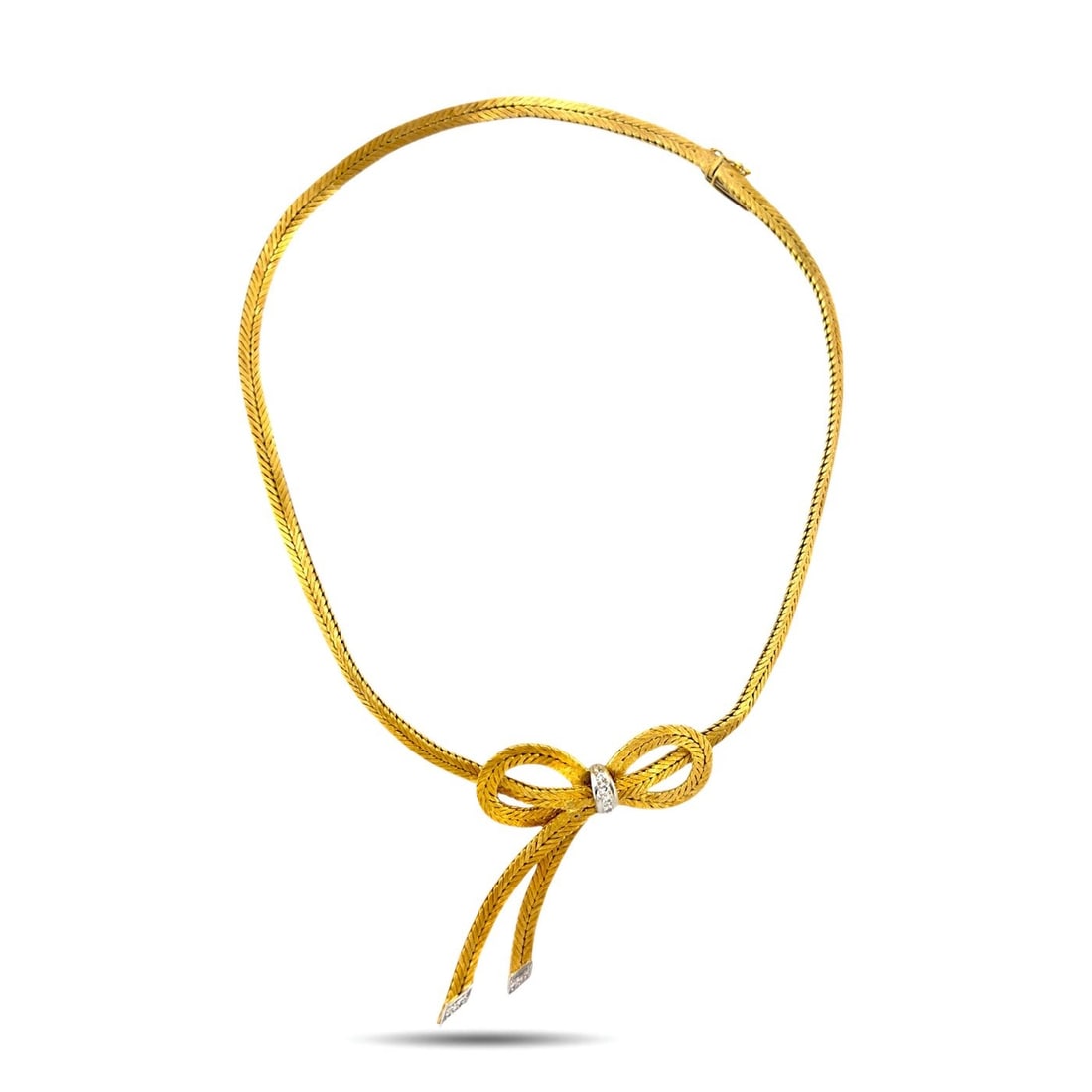 Italian 18K Yellow Gold 0.40ct Diamond Bow Tie Necklace (1 of 6)