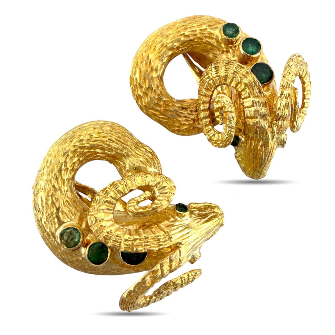 18K Yellow Gold Emerald Ram Clip-On Earrings (1 of 6)