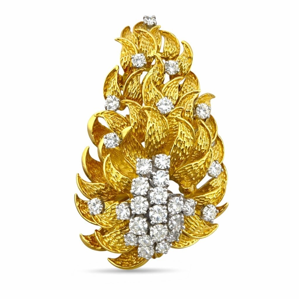 14K Yellow Gold 1.62ct Diamond Sculptural Cluster Brooch