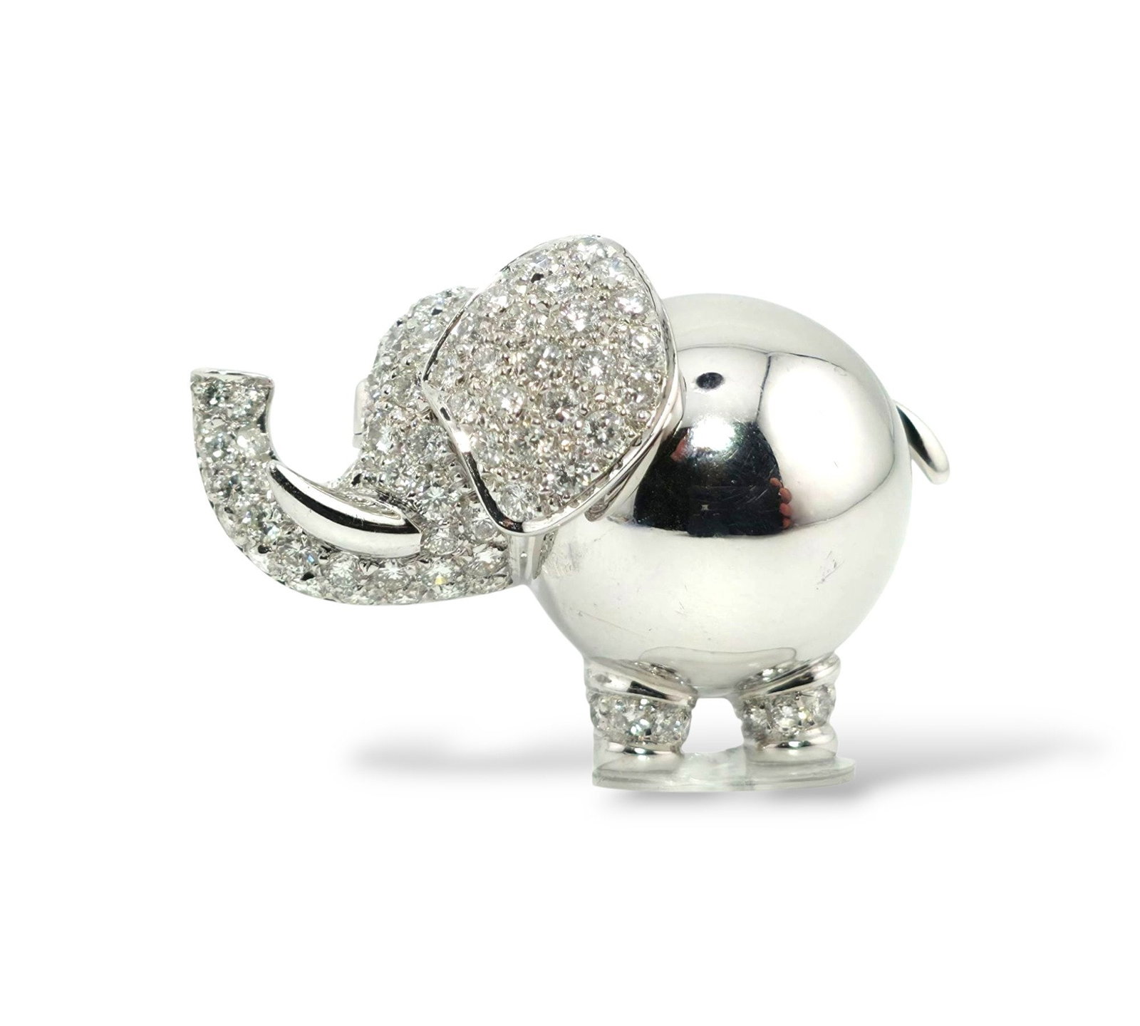 18K White Gold Elephant Pendant Adorned with 2ct Diamonds (1 of 7)