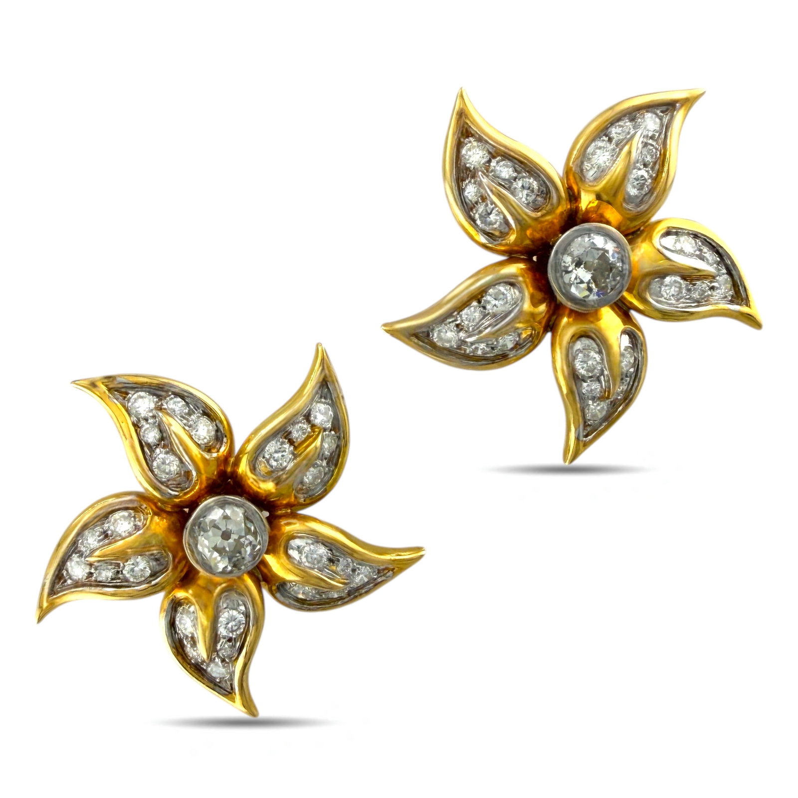 18K Yellow Gold 2.2ct Diamond Star Screw-On Earrings