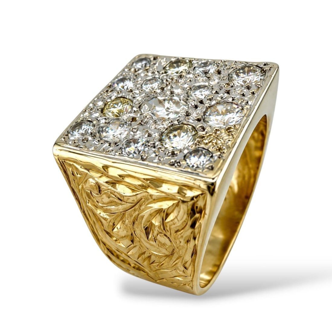 14K Yellow Gold 1.70ct Diamond Square Statement Ring (1 of 8)