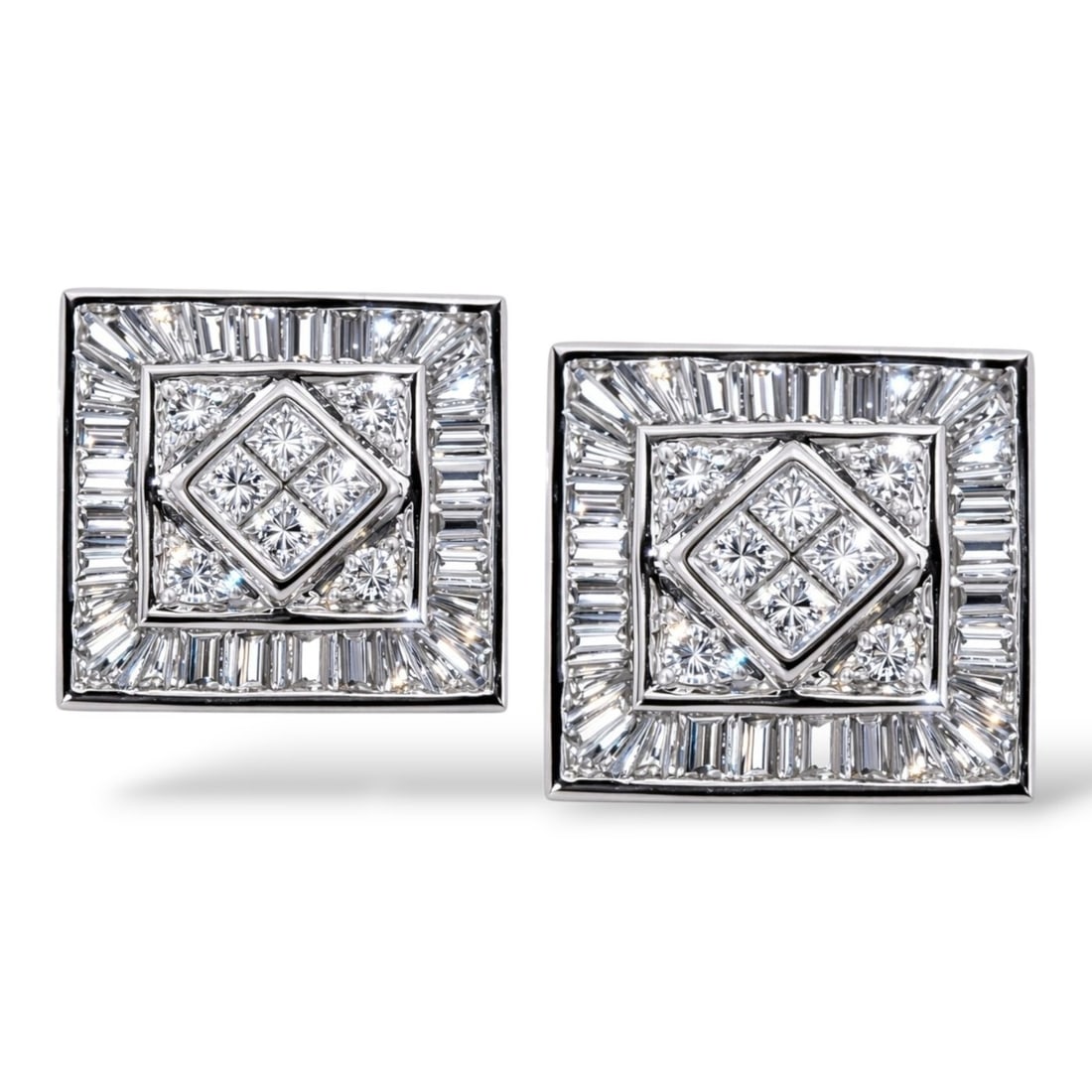 14K White Gold Diamond Earrings: 14 kt. White gold Diamond (Natural) Condition - Estate Excellent - Images are part of the item condition and should be inspected carefully Total Weight in Grams - 14.4 Fineness - 14K Lot Reference Num