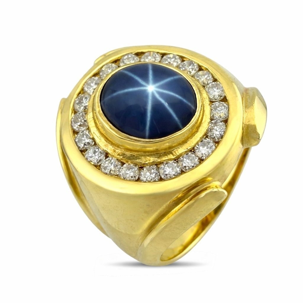 14K Yellow Gold 4.5ct Natural Star Sapphire and 0.57ct Diamond Ring (1 of 7)