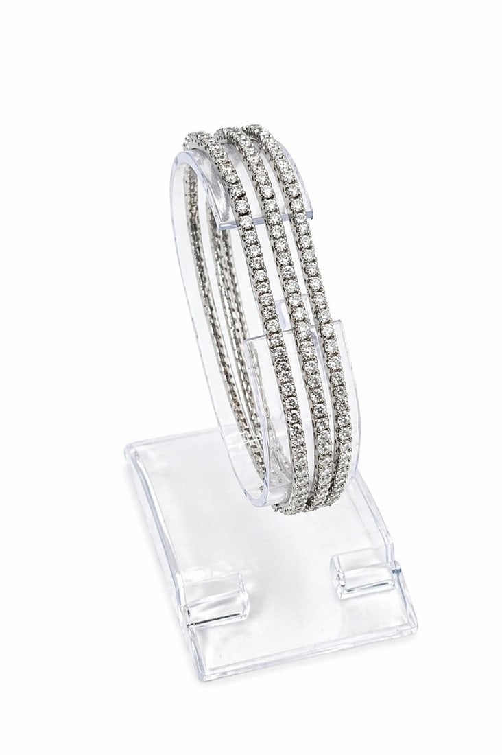 14K White Gold Triple Row 6.53ct Diamond Bracelet (1 of 10)
