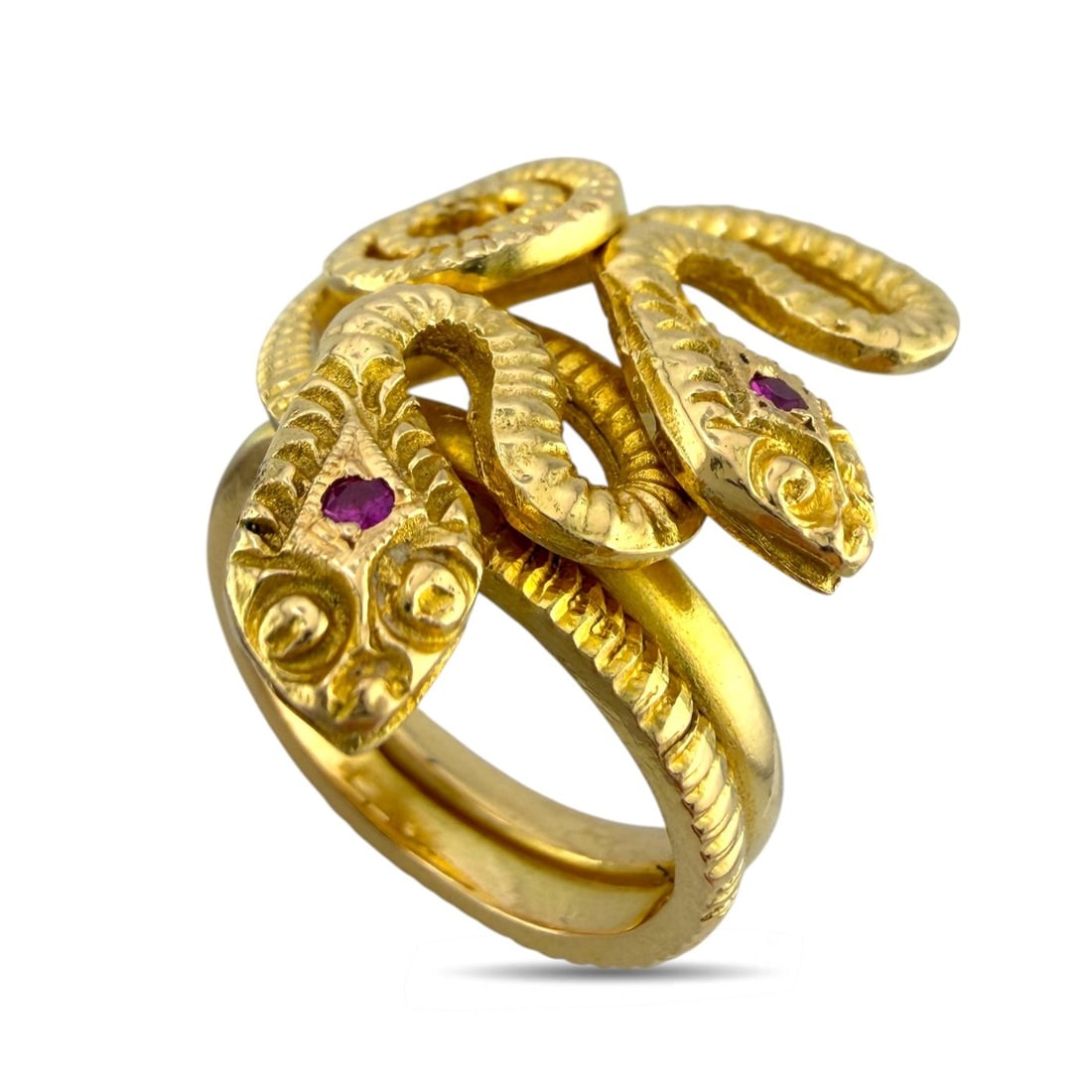 18K Yellow Gold Ruby Serpenti Double Head Ring - 2