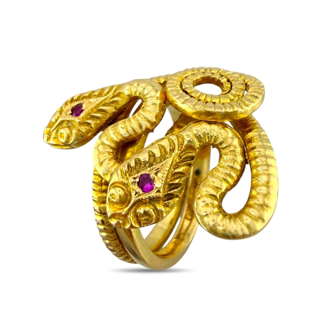 18K Yellow Gold Ruby Serpenti Double Head Ring - 4