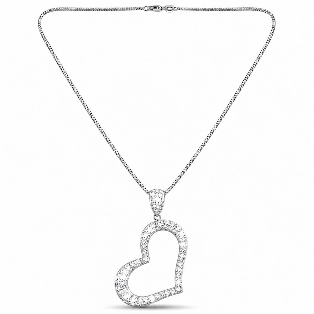 14K White Gold 1.50ct Diamond Heart Pendant Necklace: 14K White Gold 1.50ct Diamond Heart Pendant Necklace A graceful 14 karat white gold necklace featuring a heart pendant fully accented with diamonds for a bright and romantic finish. The open heart des