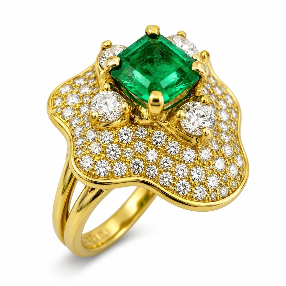 18K Yellow Gold 0.80ct Emerald and 1.08ct Diamond Cocktail Ring (1 of 8)