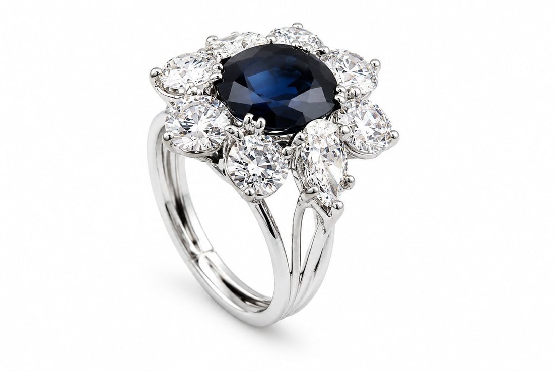 GIA Certified No Heat Natural Sapphire 18k Gold Diamond Women's Ring: 18k Gold 3.0ct Sapphire and 5.0ct Diamond Women's Ring 18k Gold 3.0ct Sapphire and 5.0ct Diamond Women's Ring Gold: 18k Weight: 7.62 Grams Main Stone: Sapphire. 9.65mm x 7.69mm x 5.32mm Total Carat Ap