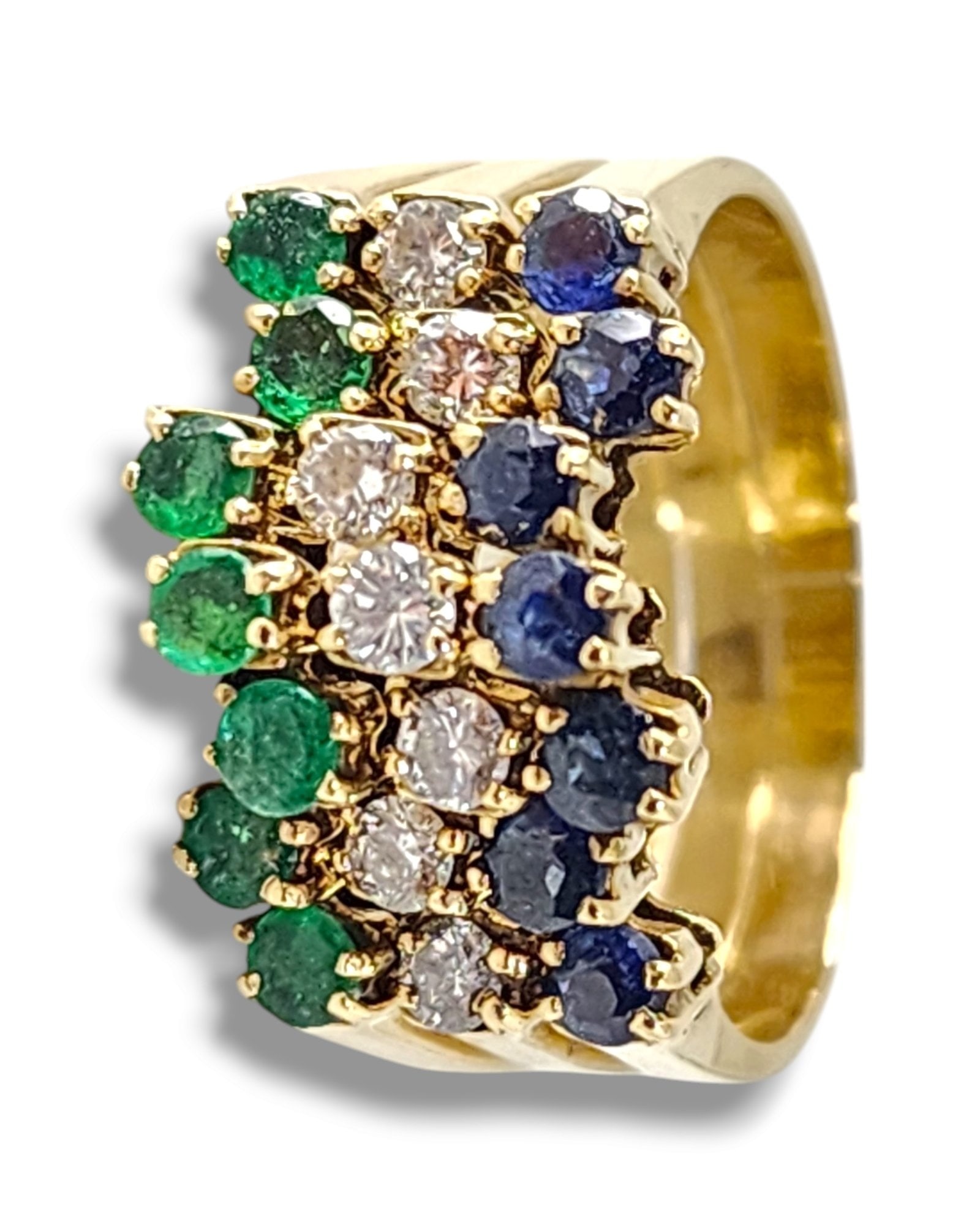 3 Pieces Stackable 14K Gold Interlocking Ring Set with Diamonds, Emeralds and Sapphires (1 of 7)