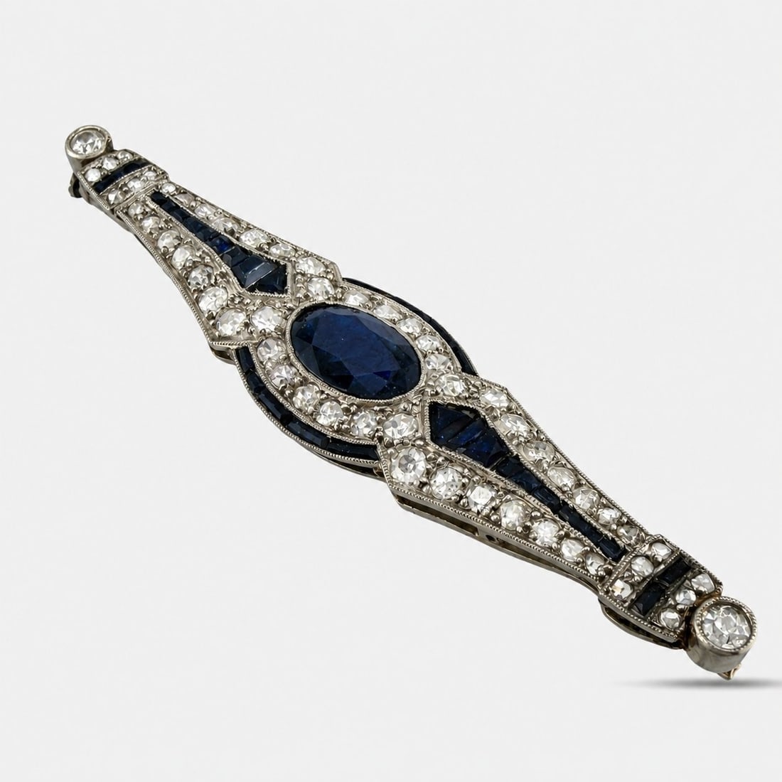Vintage 1.30ct Sapphire and 1.51ct Diamond Brooch