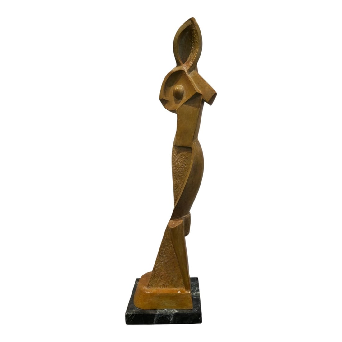 After A. Archipenko A Bronze Sculpture Nude 45.7 cm: After Alexander Archipenko (Ukrainian / New York, 1887-1964) "Statuette Geometrique" Medium: Bronze with marble base Height: 27 7/8 inches (including marble base) A striking geometric-form bronze scul