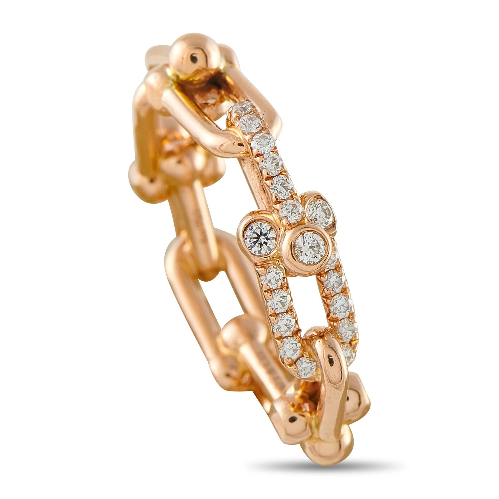 Tiffany & CO. HardWear 18K Rose Gold 0.26ct Diamond Ring: This iconic Tiffany & Co. HardWear ring features a series of the collection’s signature gauge link motifs. A piece that perfectly combines hard-edged design with effortless femininity, Diamonds with