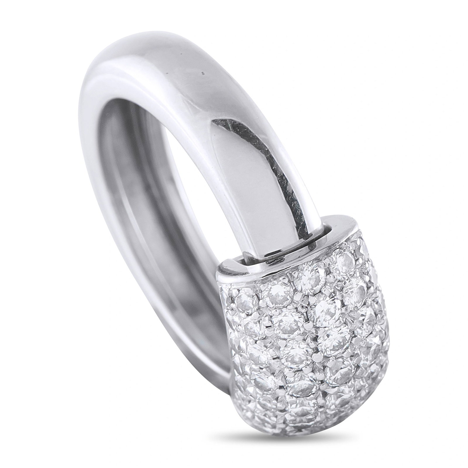 Piaget 18K White Gold 0.96ct Diamond Dancer Ring: From Piaget’s iconic Dancer collection — first introduced in 1986 — this estate ring flows in a sculpted, wave-like silhouette crafted in 18-karat white gold and set with 0.96 ct of round brilli