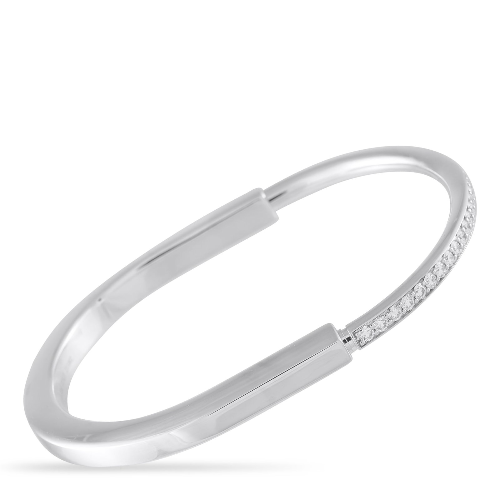 Tiffany & CO. Lock 18K White Gold 1.20ct Diamond Bangle