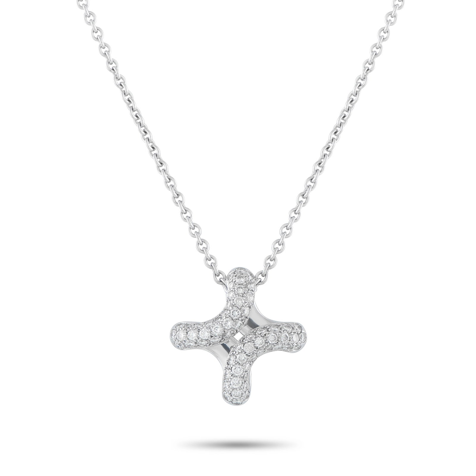 Hermes Lima 18K White Gold 0.90ct Diamond Pendant: This Hermes Lima necklace will add charm and sophistication to any ensemble. An ideal piece for everyday wear, the curved pendant measures 0.75” long by 0.75” wide and shines to life thank