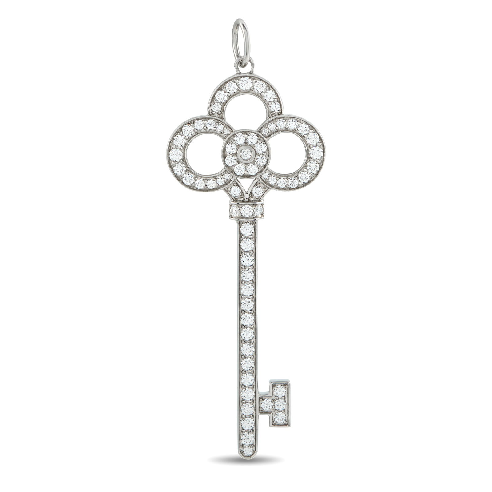Tiffany & CO. Keys Platinum 0.64ct Diamond Crown Key Pendant: This Crown Key pendant from the Tiffany & Co. Keys collection is simply dazzling. Crafted from Platinum, pave Diamonds with a total weight of 0.64 carats allow it to emit brilliant sparkle. It measure