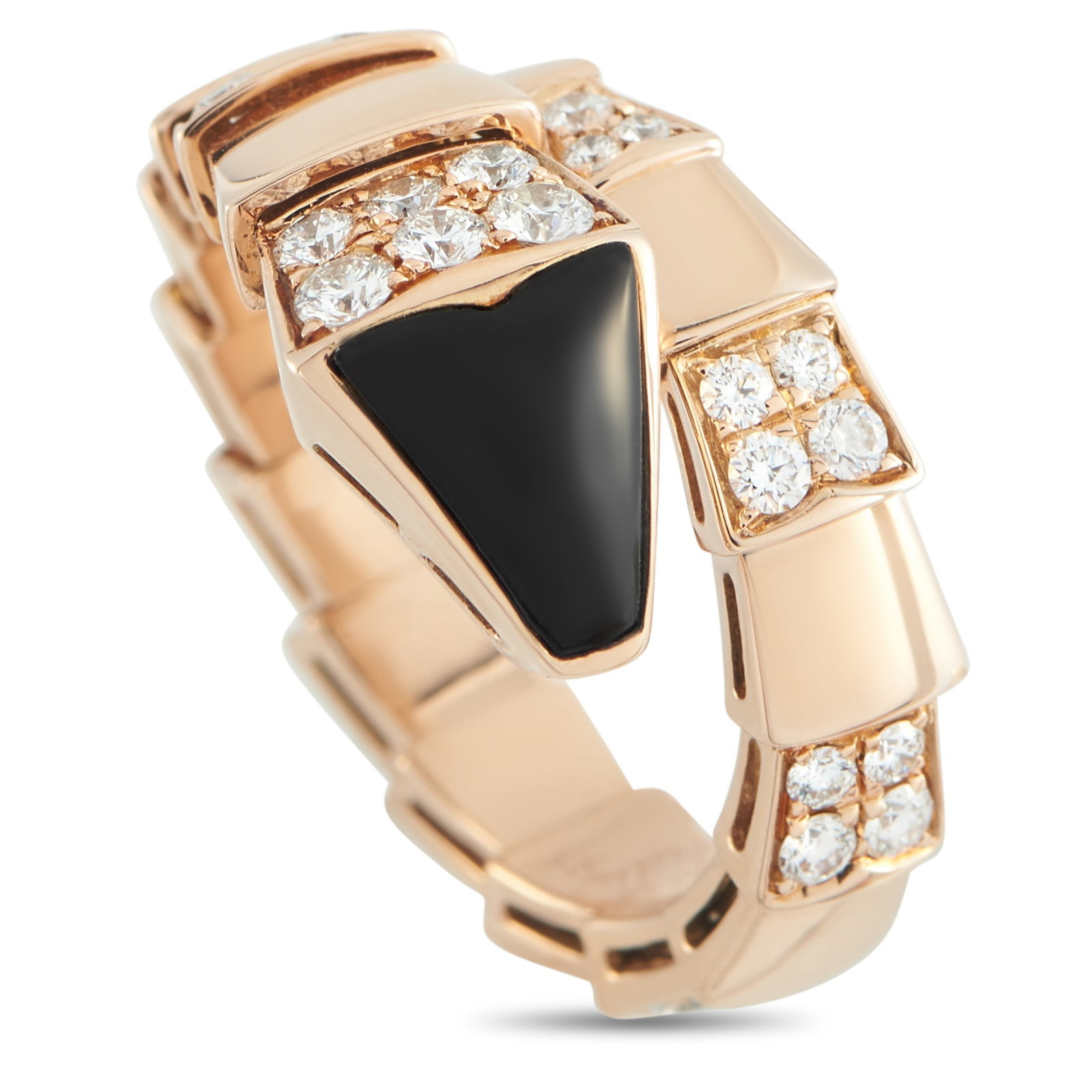 Bvlgari Serpenti Viper 18K Rose Gold Diamond Ring: This Bvlgari Serpenti Viper ring captures the beauty of the luxury brand’s iconic snake motif – an emblem meant to symbolize of endless metamorphosis. A reminder to embrace change, this radiant ri