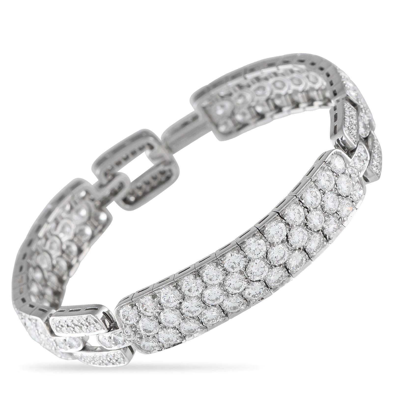 Tiffany & CO. Vintage Platinum 16.95ct Diamond Bracelet: Diamonds with a total weight of 16.95 carats cover the entirety of this vintage Tiffany & Co. bracelet. This impeccably crafted vintage piece exemplifies why the brand has become synonymous with timel