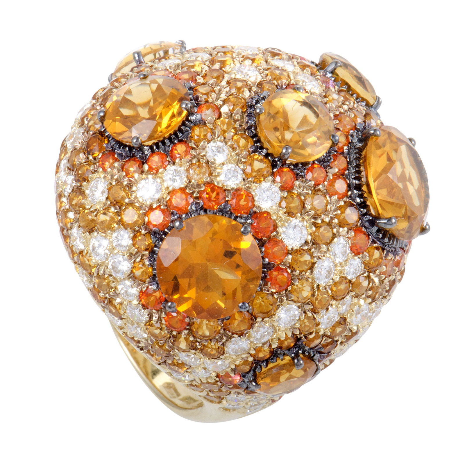 Roberto Coin 18K Yellow Gold Orange Citrine and Topaz and Diamond Cocktail Ring (1 of 5)