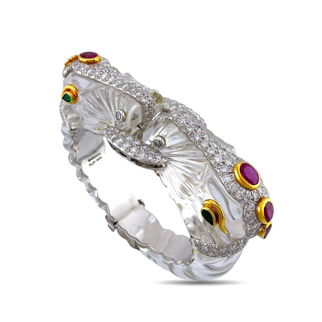 David Webb 900 Platinum Diamond Ruby Emerald and Rock Crystal Horse Head Bracelet (1 of 5)