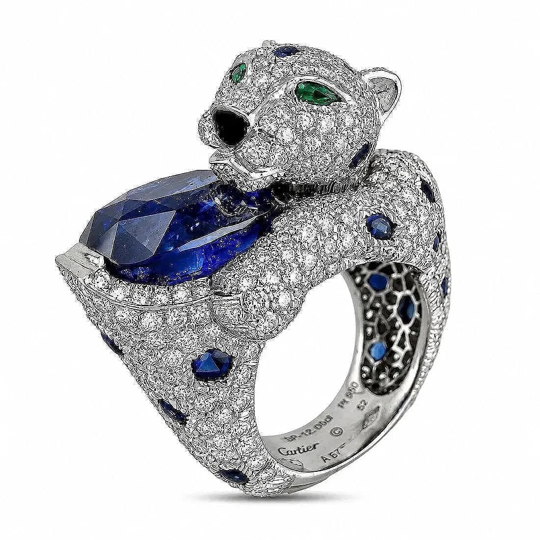 Cartier Panthere De Cartier 12.0ct Sapphire and Diamond Ring MSRP $400K (1 of 5)