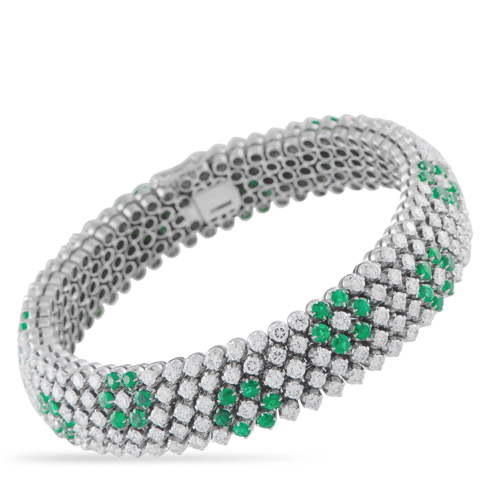 18K White Gold 11.0ct Diamond and Emerald Bracelet