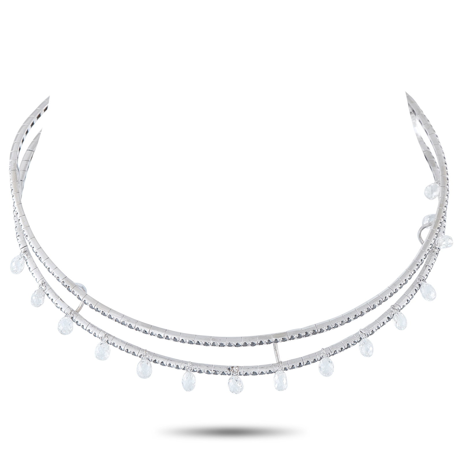 Aaron Basha 18K White Gold 13.25ct Black and White Diamond Choker Necklace: This choker style necklace from Aaron Basha is simple, elegant, and incredibly chic. The sleek 18K White Gold setting features a double row of black Diamonds with a total weight of 3.0 carats. Briolet