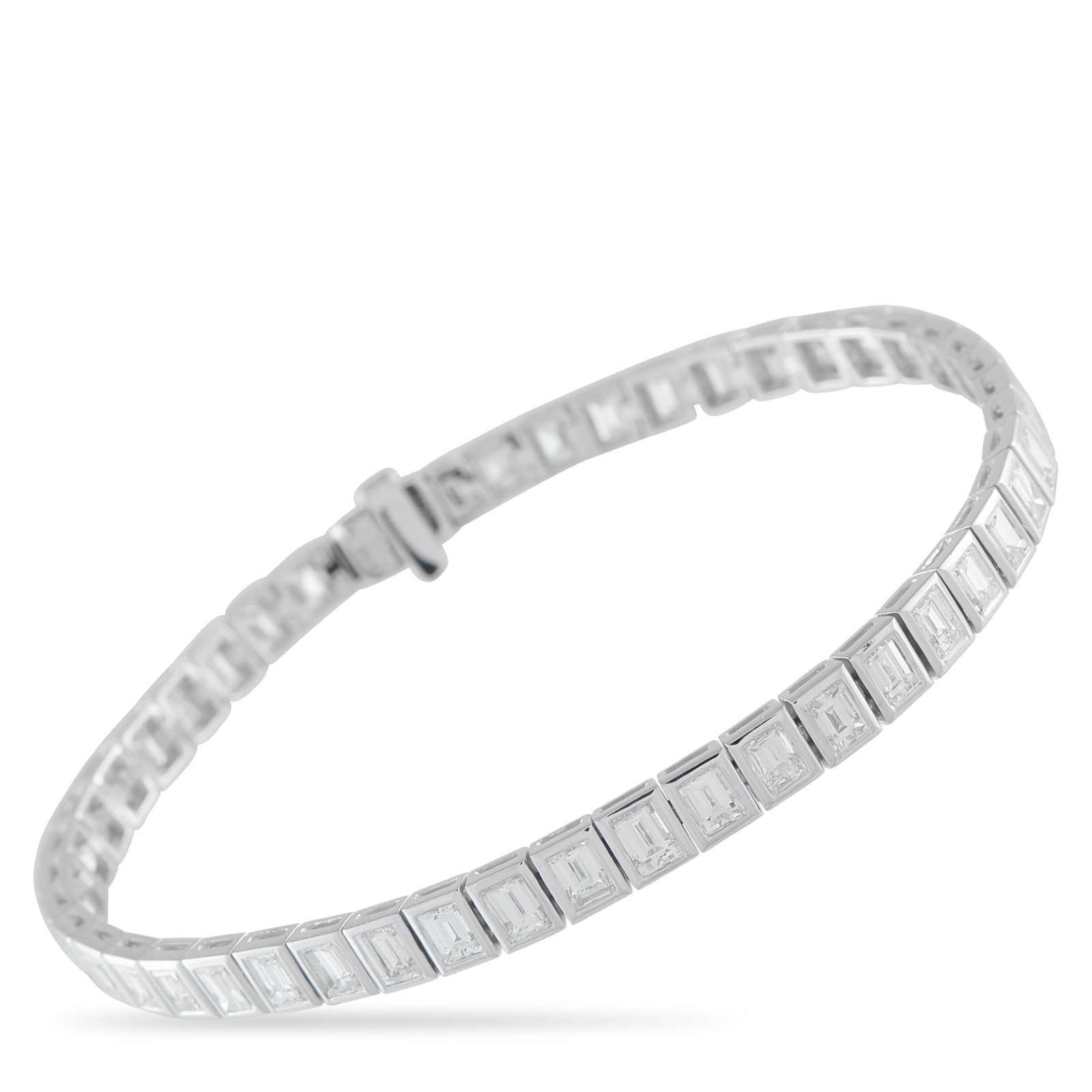 18K White Gold 7.40ct Diamond Bracelet: A sleek, sophisticated design makes this bracelet simply unforgettable. A dazzling series of Diamonds totaling 7.40 carats elevate the simple 18K Whtie Gold setting, making it a luxury piece that is i