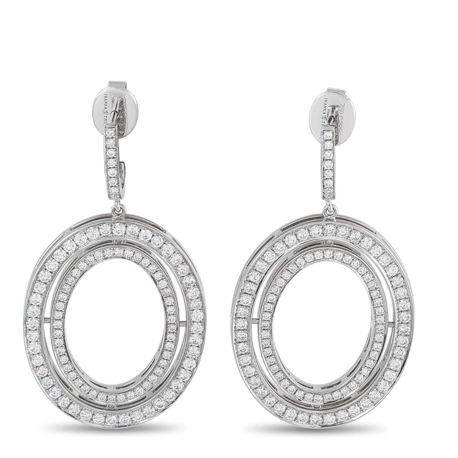 Ivanka Trump 18K White Gold 3.85ct Diamond and Enamel Drop Earrings (1 of 4)
