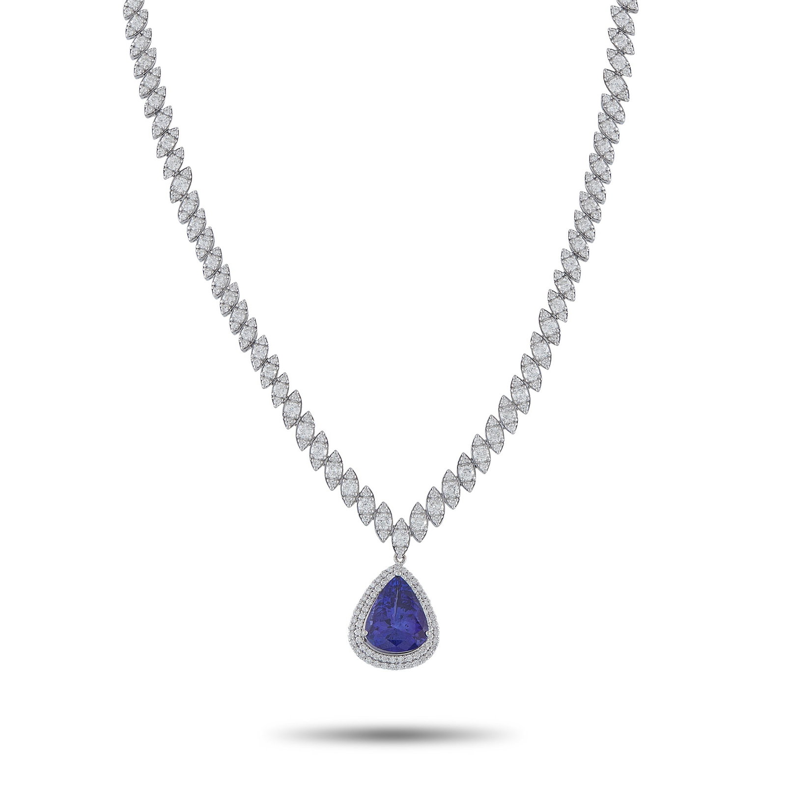 18K White Gold 10.03ct Diamond and Tanzanite Necklace