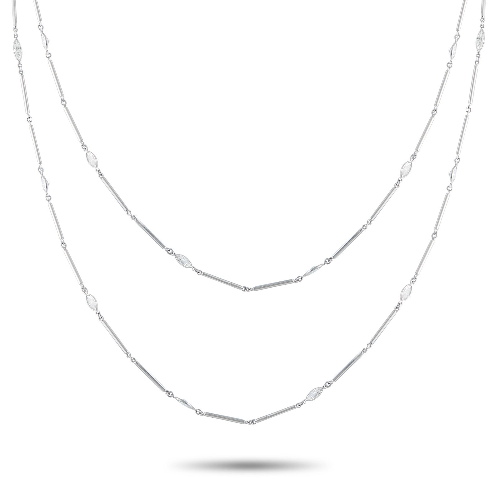 Platinum 10.0ct Diamond Necklace: This luxury necklace is simple and sophisticated. With an understated design that is ideal for everyday wear, it’s crafted from shimmering Platinum and features Diamond accents with a total weight o
