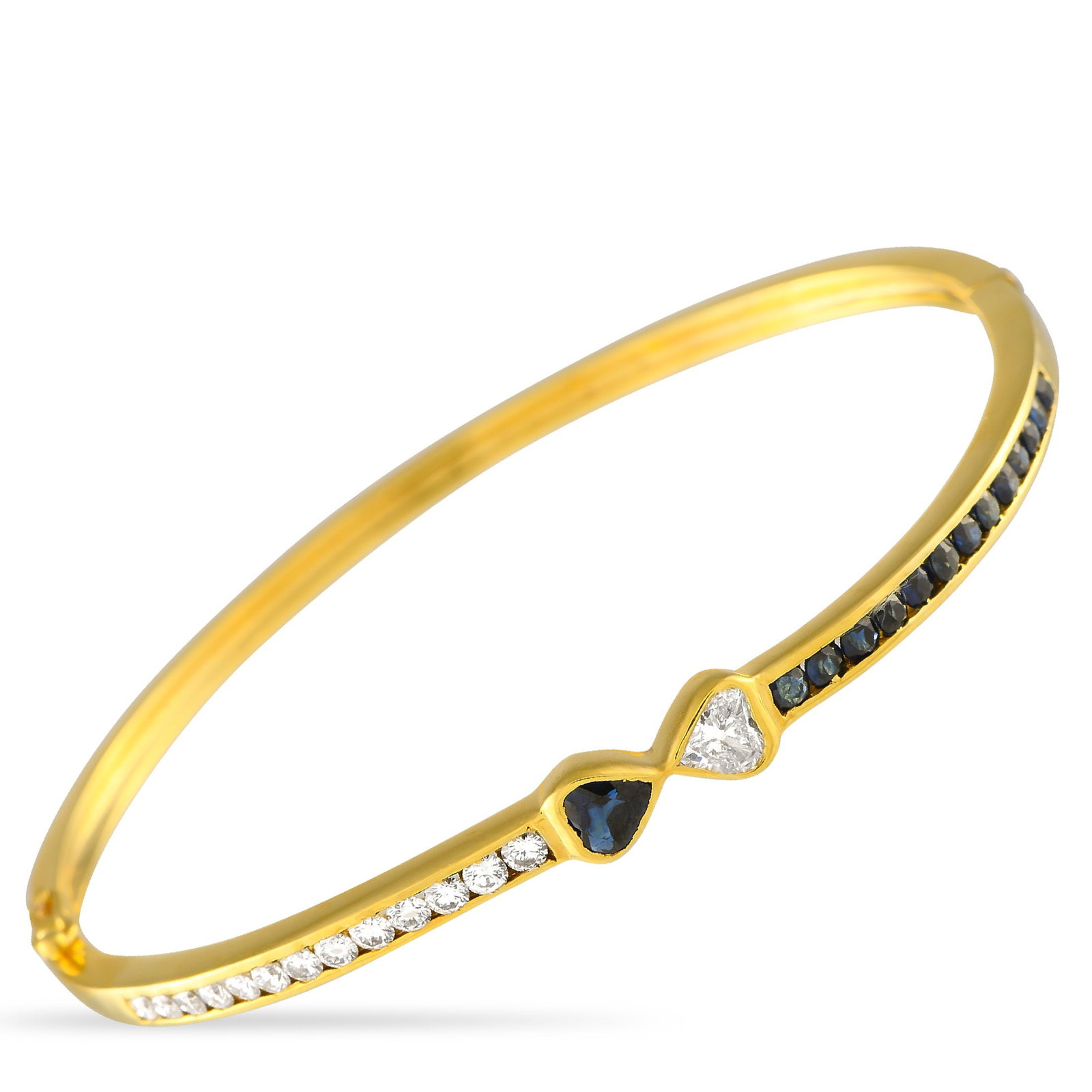 Mouawad 18K Yellow Gold 0.85ct Diamond and Sapphire Bracelet: This Mouawad bracelet is a study in contrast. Crafted from 18K Yellow Gold, sparkling Diamonds with a total weight of 0.85 carats are perfectly juxtaposed with Sapphires totaling 1.0 carats on this lu