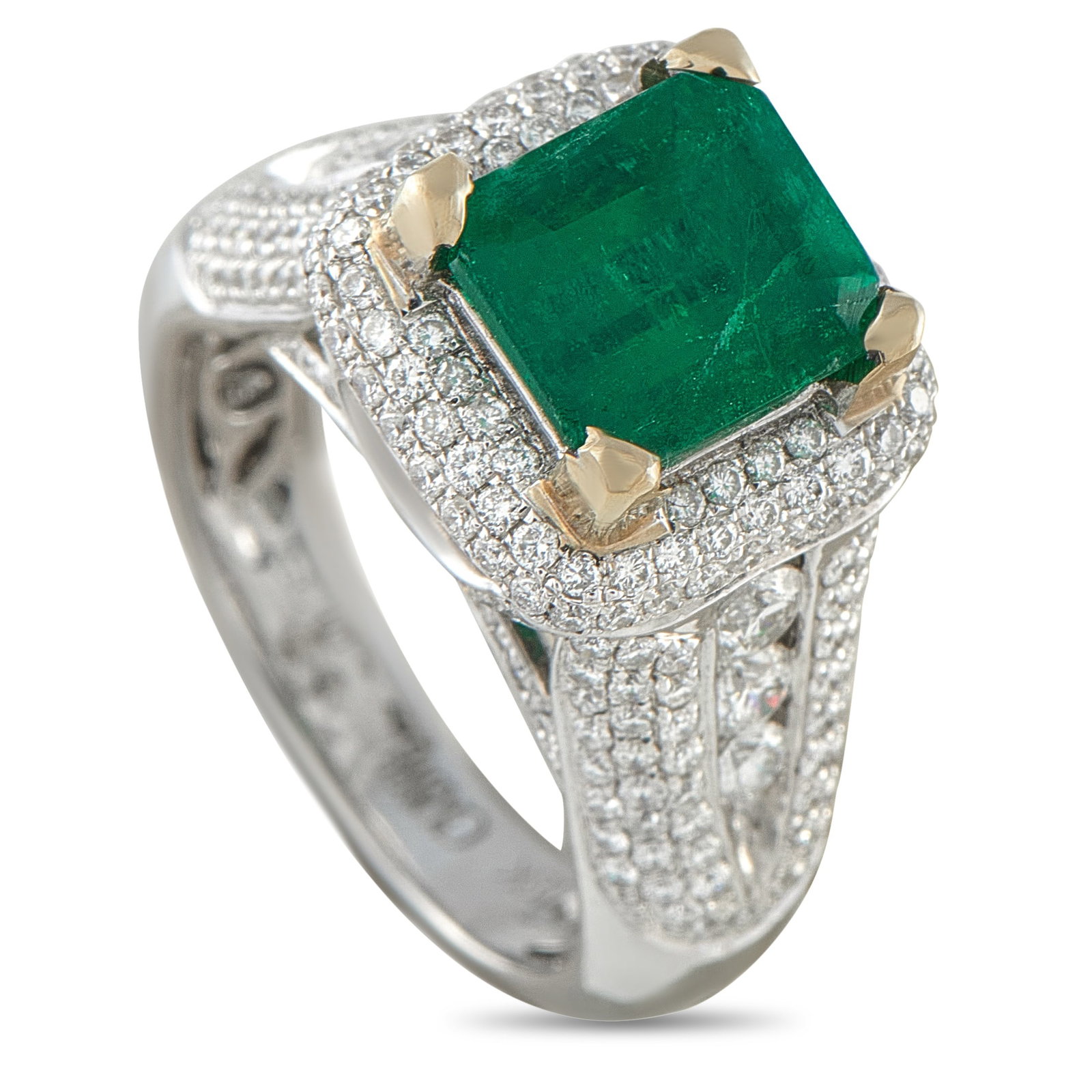 18K White Gold 1.30ct Diamond and Emerald Ring (1 of 5)