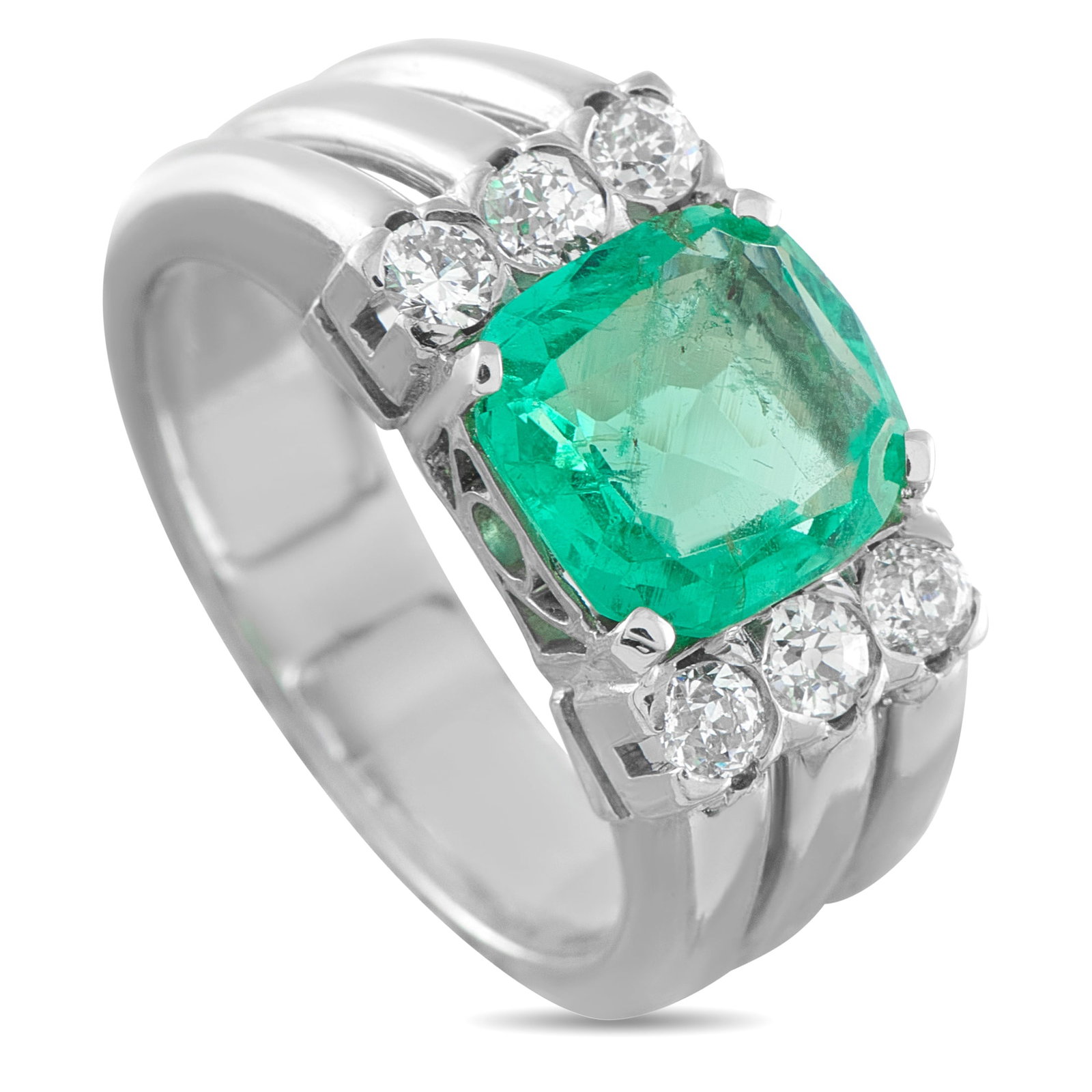 18K White Gold 0.50ct Diamond and Colombian Emerald Ring (1 of 4)