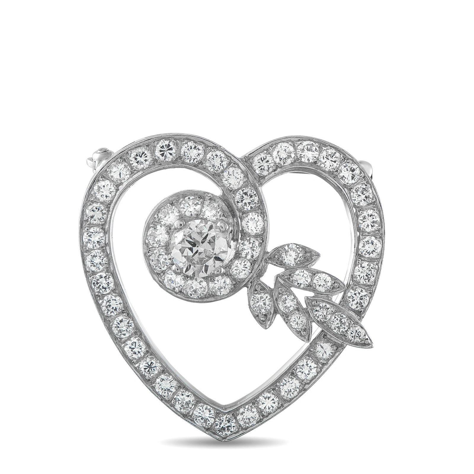 Platinum 3.50ct Diamond Heart Brooch