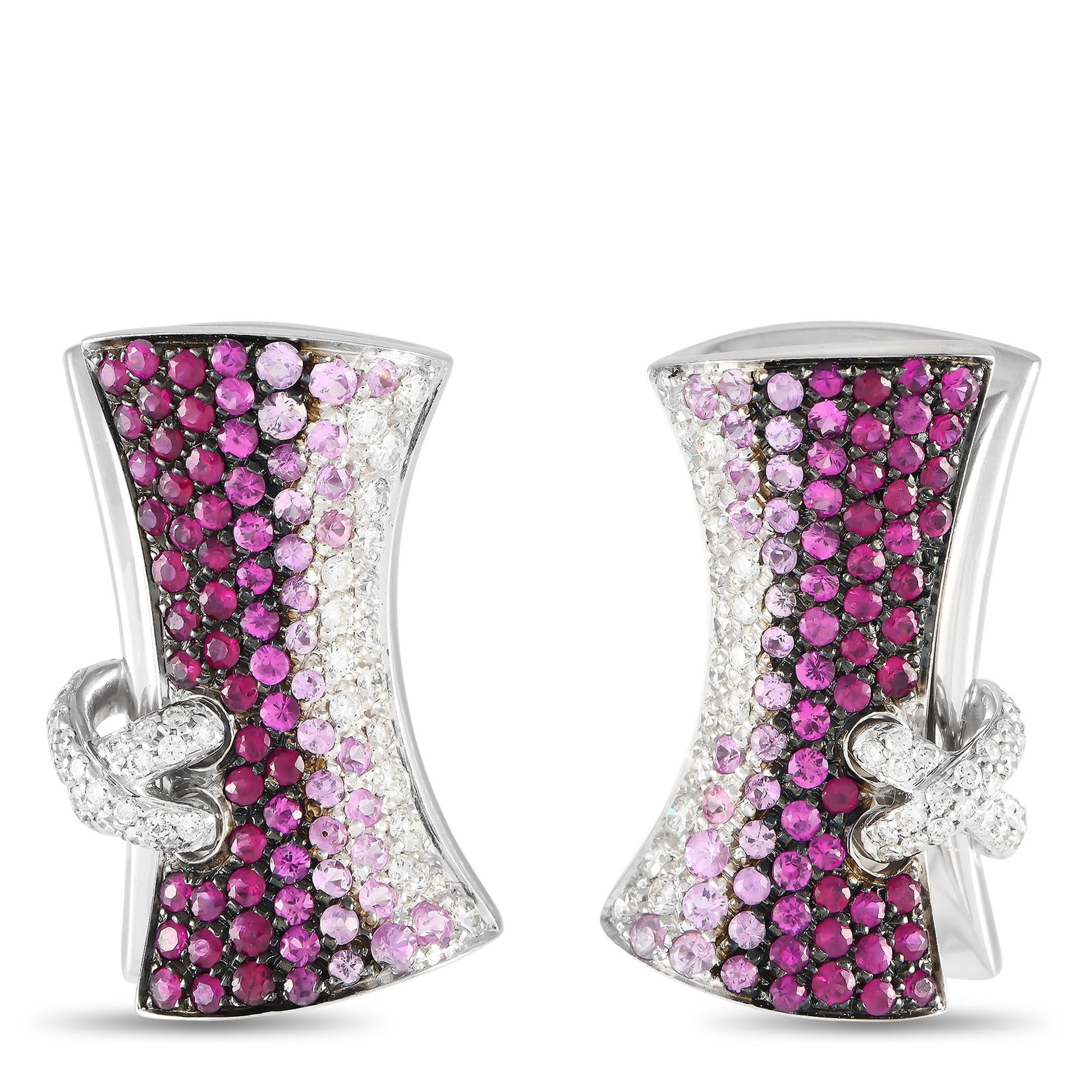 Stefan Hafner 18K White Gold 0.95ct Diamond and Pink Sapphire Earrings (1 of 4)
